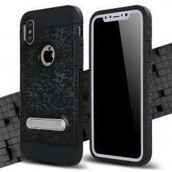 Apple iPhone X (Ten) Pixel Hybrid Kickstand Case with Metal Plate for Car Mount (Black)